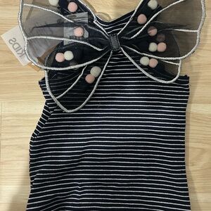Kids Striped Bow-Back Tank Top - Black & White